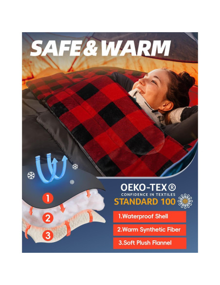 Saco de Dormir Doble MEREZA Franela XL 220x150 cm para Camping