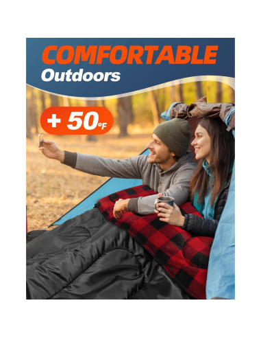 Saco de Dormir Doble MEREZA Franela XL 220x150 cm para Camping
