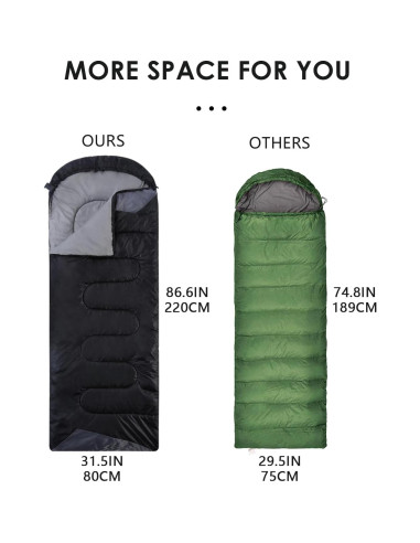 Saco de Dormir JEAOUIA XL Ligero Impermeable 1 Persona