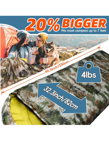 Saco de Dormir MEREZA XL Camuflado para Climas Fríos y Cálidos