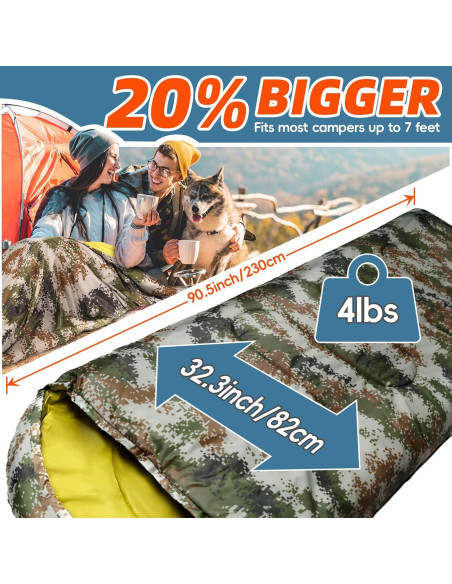 Saco de Dormir MEREZA XL Camuflado para Climas Fríos y Cálidos