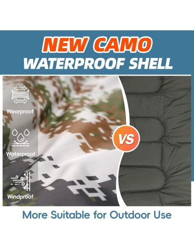 Saco de Dormir MEREZA XL Camuflado para Climas Fríos y Cálidos