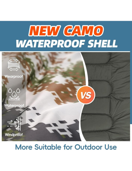 Saco de Dormir MEREZA XL Camuflado para Climas Fríos y Cálidos