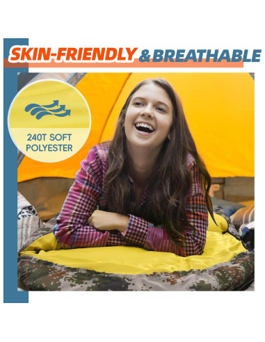 Saco de Dormir MEREZA XL Camuflado para Climas Fríos y Cálidos