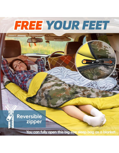 Saco de Dormir MEREZA XL Camuflado para Climas Fríos y Cálidos