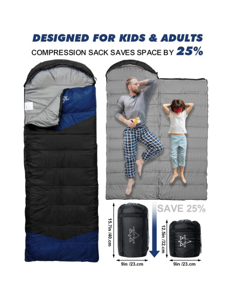 Saco de dormir ETGLCOZY 3 temporadas 220x80cm ligero y compacto
