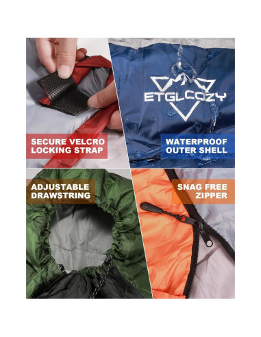 Saco de dormir ETGLCOZY 3 temporadas 220x80cm ligero y compacto