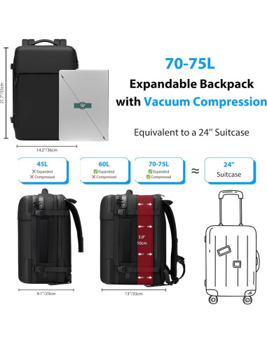 Mochila de Viaje Megaback 70L Expandible Impermeable con Bomba