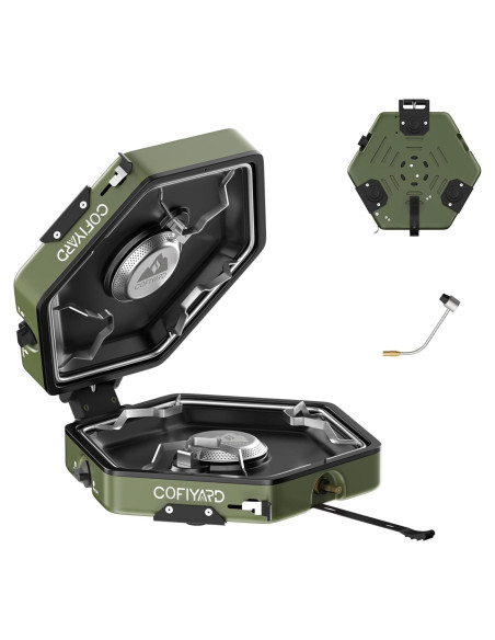 Estufa de Camping Plegable COFIYARD 2 Quemadores Propano Verde