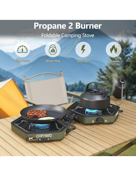Estufa de Camping Plegable COFIYARD 2 Quemadores Propano Verde