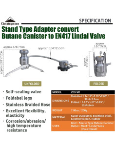 Adaptador de Butano Camping Moon VA-US-Z23 con Manguera de Acero 2