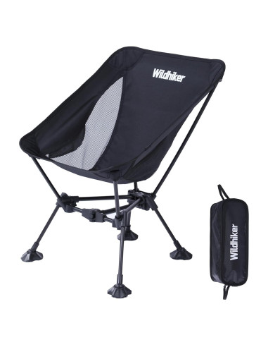 Silla de Camping Plegable Wildhiker - Antihundible, 150 kg, Negra