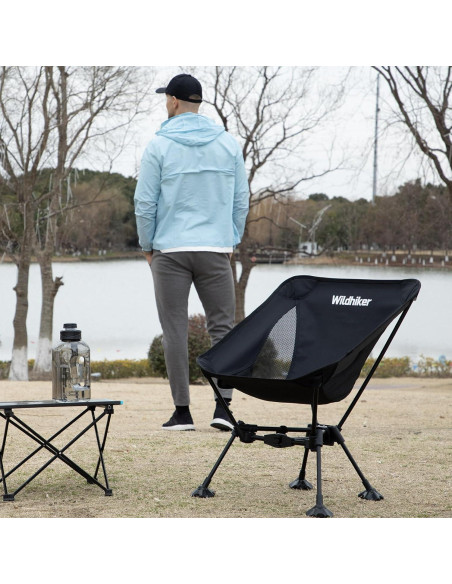 Silla de Camping Plegable Wildhiker - Antihundible, 150 kg, Negra