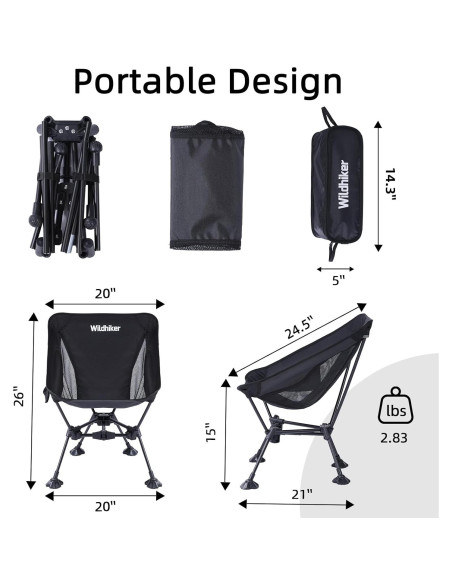 Silla de Camping Plegable Wildhiker - Antihundible, 150 kg, Negra