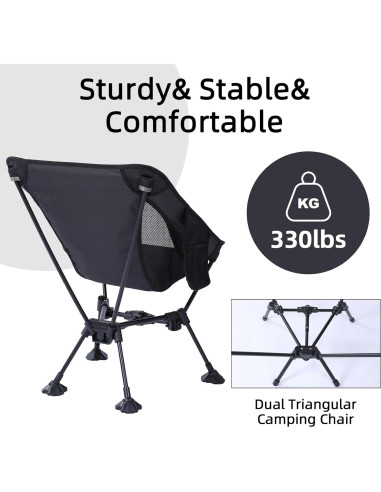 Silla de Camping Plegable Wildhiker - Antihundible, 150 kg, Negra