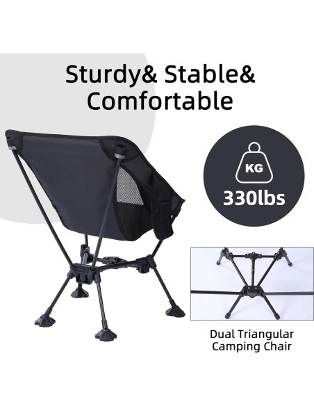 Silla de Camping Plegable Wildhiker - Antihundible, 150 kg, Negra