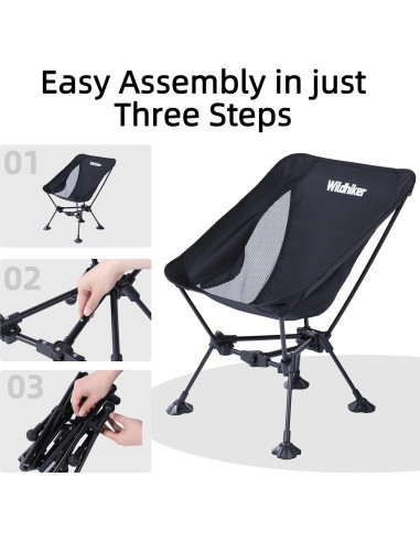 Silla de Camping Plegable Wildhiker - Antihundible, 150 kg, Negra