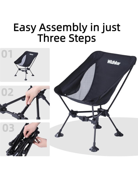 Silla de Camping Plegable Wildhiker - Antihundible, 150 kg, Negra