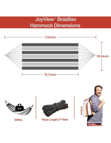 Hamaca Brasileña JoyView Individual Algodón 200x100cm 136kg