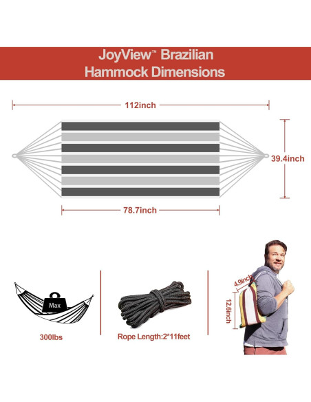 Hamaca Brasileña JoyView Individual Algodón 200x100cm 136kg