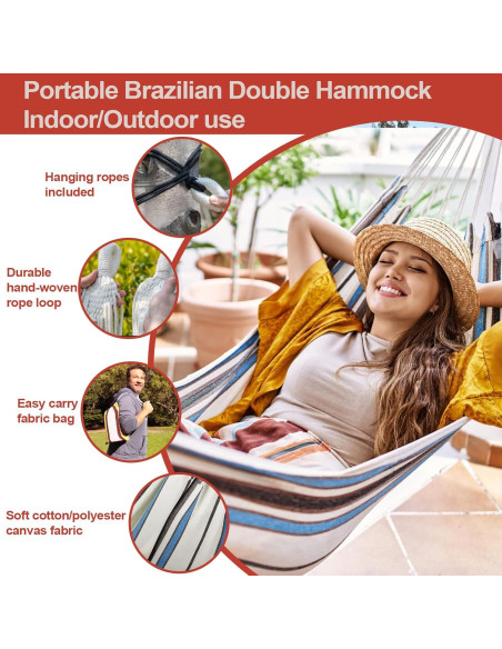 Hamaca Brasileña JoyView Individual Algodón 200x100cm 136kg