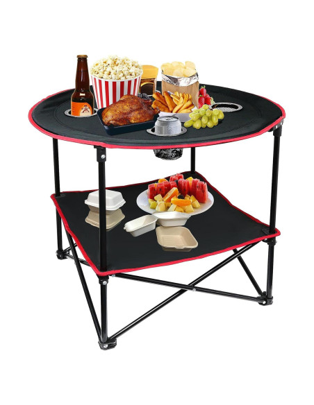 Mesa de Picnic Plegable LESES 72.9 cm Acero Inoxidable Negra y Roja