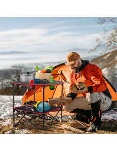 Mesa de Picnic Plegable LESES 72.9 cm Acero Inoxidable Negra y Roja