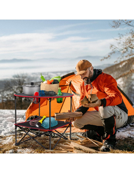 Mesa de Picnic Plegable LESES 72.9 cm Acero Inoxidable Negra y Roja