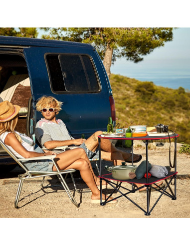 Mesa de Picnic Plegable LESES 72.9 cm Acero Inoxidable Negra y Roja