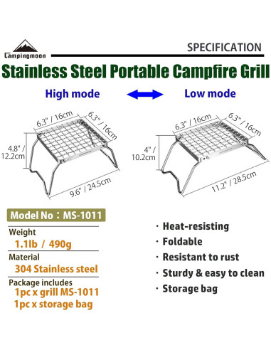 Parrilla de Camping Plegable Camping Moon VA-US-MS-1011 Acero Inoxidable
