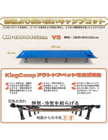 Cama de Camping Plegable KingCamp Ultraligera 2.22 kg Azul
