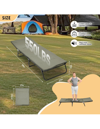Cama Plegable para Camping ESPIDOO Ajustable 5 Ángulos Tela Oxford