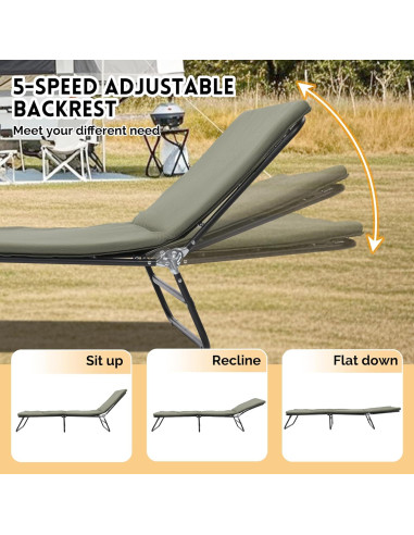 Cama Plegable para Camping ESPIDOO Ajustable 5 Ángulos Tela Oxford