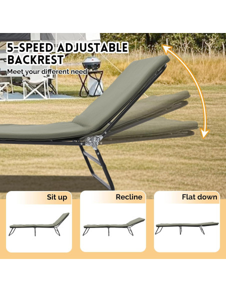 Cama Plegable para Camping ESPIDOO Ajustable 5 Ángulos Tela Oxford