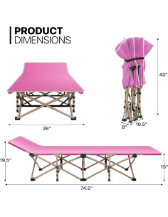 Cama Plegable MoNiBloom Rosa para Camping, Soporta 163 kg 2