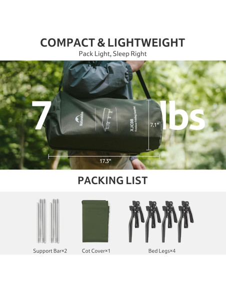 Cama de Camping Plegable Naturehike GREENWILD 75cm Ancho