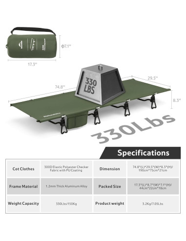 Cama de Camping Plegable Naturehike GREENWILD 75cm Ancho