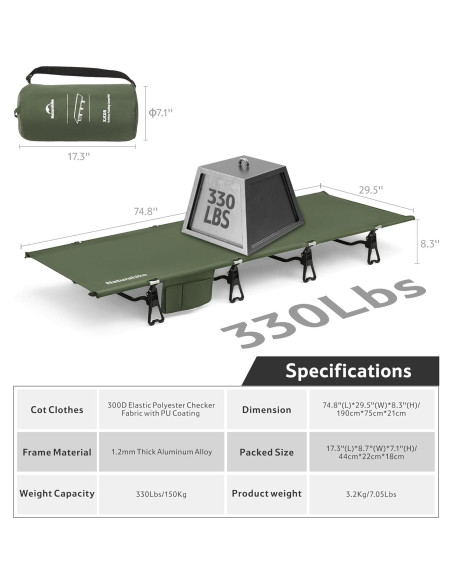 Cama de Camping Plegable Naturehike GREENWILD 75cm Ancho