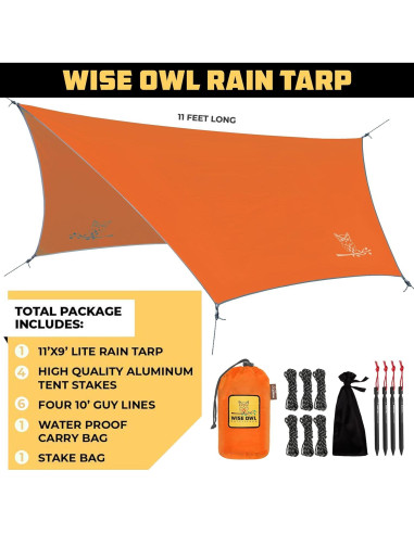 Hamaca y Lona de Lluvia Wise Owl Outfitters Naranja 2.74m