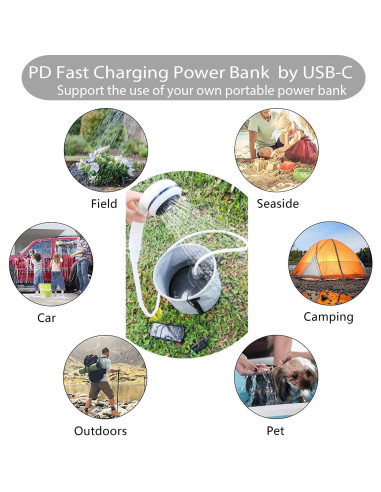 Ducha portátil Iron Hammer 12V alta presión USB-C camping