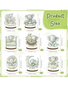 Centro de Mesa de Madera Elefante Verde Salvia 16 Pcs Baby Shower 2