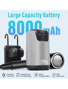 Ducha portátil Yimserk 8000mAh con 10 velocidades y LED 2