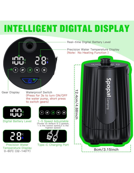 Ducha de Camping Portátil Spopal 10000mAh con Cubo 20L Ducha de Camping Portátil Spopal 10000mAh con Cubo 20L