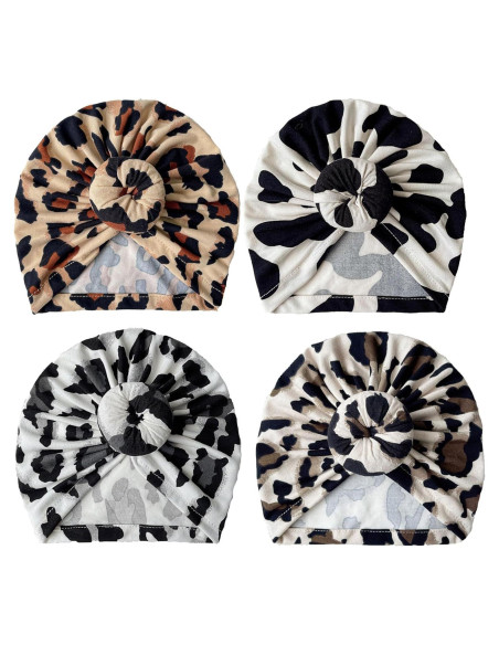 4 Gorros Turbante para Bebé Algodón Suave 0-3 Años 4 Gorros Turbante para Bebé Algodón Suave 0-3 Años