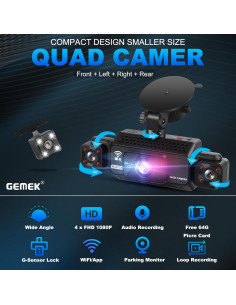 Cámara Dash GEMEK S5 4 Canales 2K WiFi 5G con Visión Nocturna 2