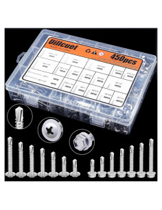 Kit de 450 Tornillos Autoperforantes TEK Acero Inoxidable 410