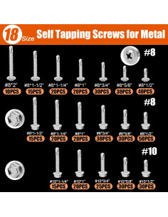 Kit de 450 Tornillos Autoperforantes TEK Acero Inoxidable 410 2