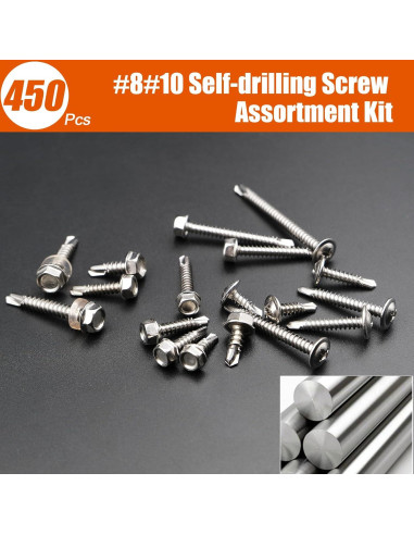 Kit de 450 Tornillos Autoperforantes TEK Acero Inoxidable 410