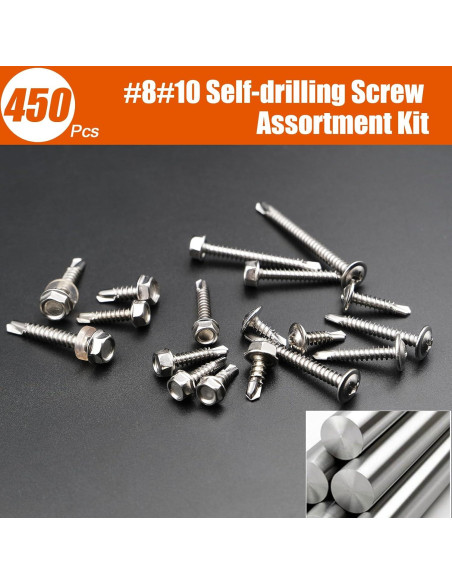 Kit de 450 Tornillos Autoperforantes TEK Acero Inoxidable 410