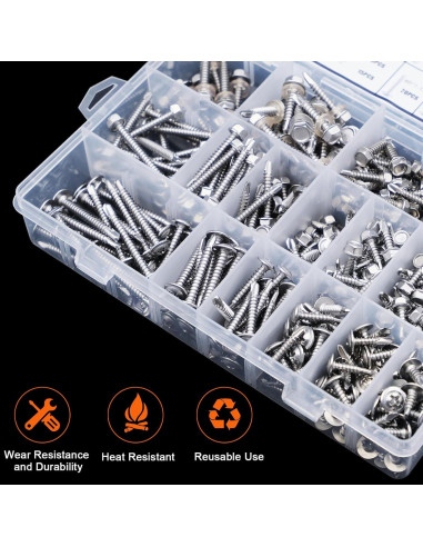 Kit de 450 Tornillos Autoperforantes TEK Acero Inoxidable 410